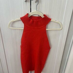 Line & Dot Red Ribbed Tank Top